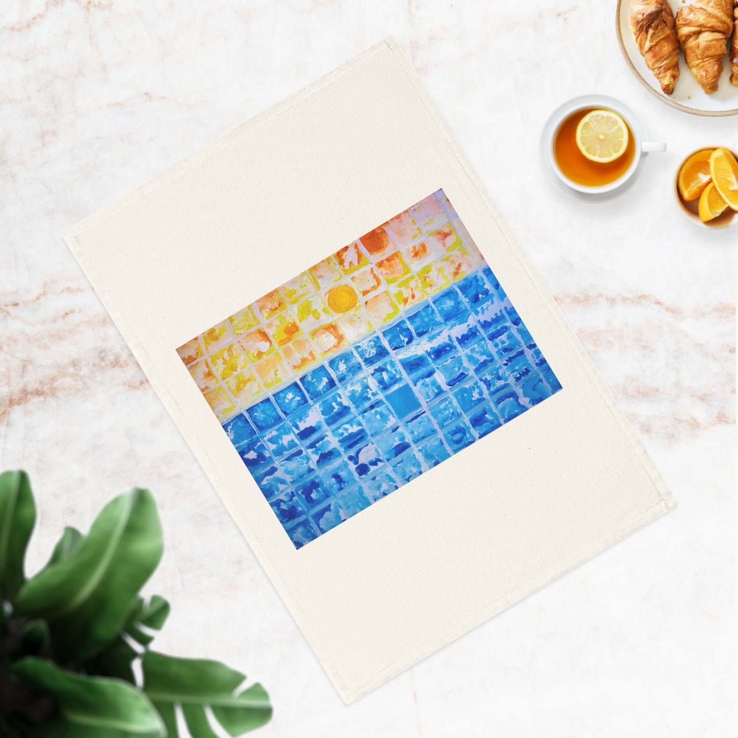 Ocean Tile Cotton Tea Towel — ‘Mindfulness’ Kitchen Towel